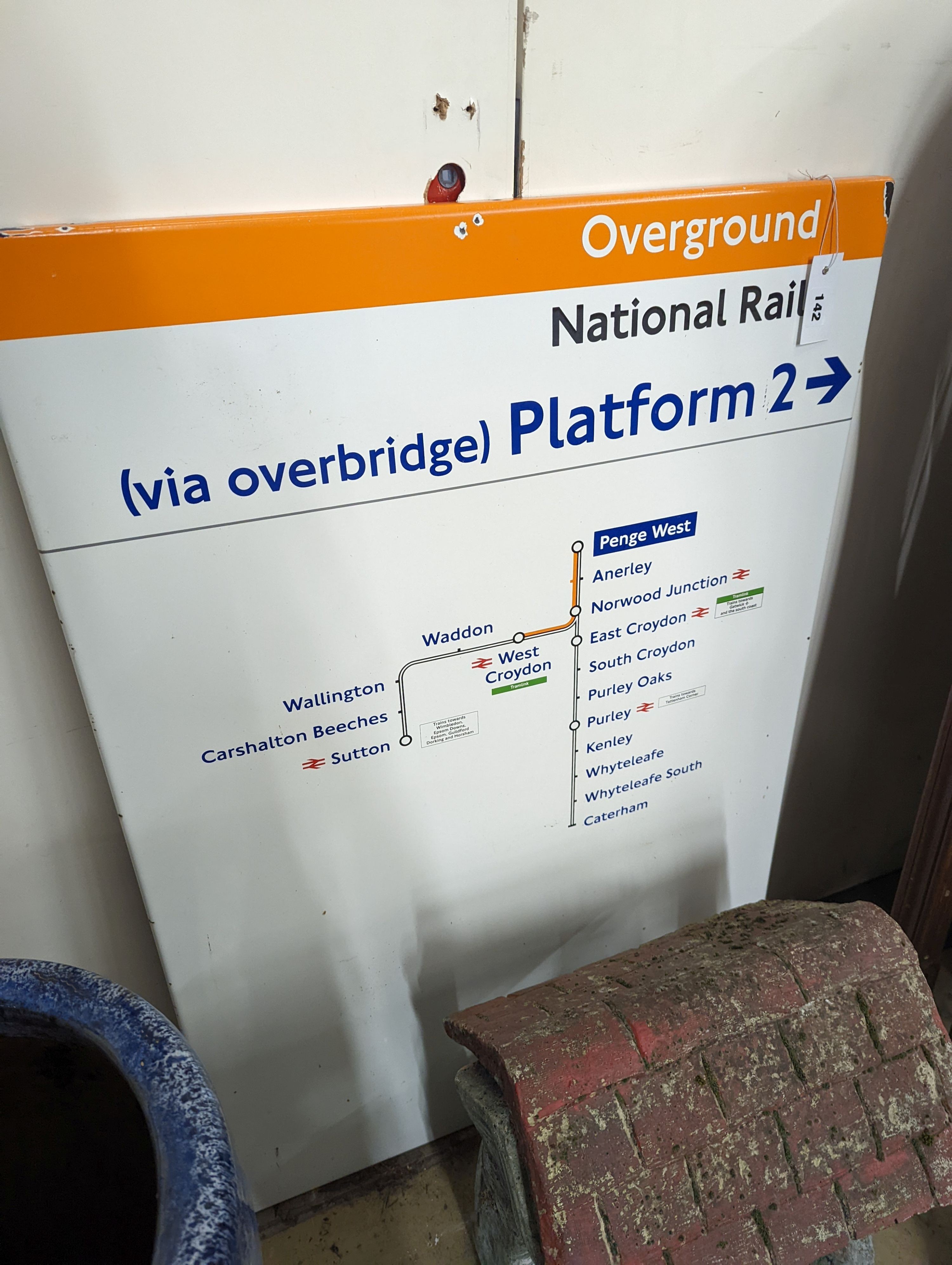 A National Rail Penge West rectangular enamelled platform sign, width 70cm, height 105cm